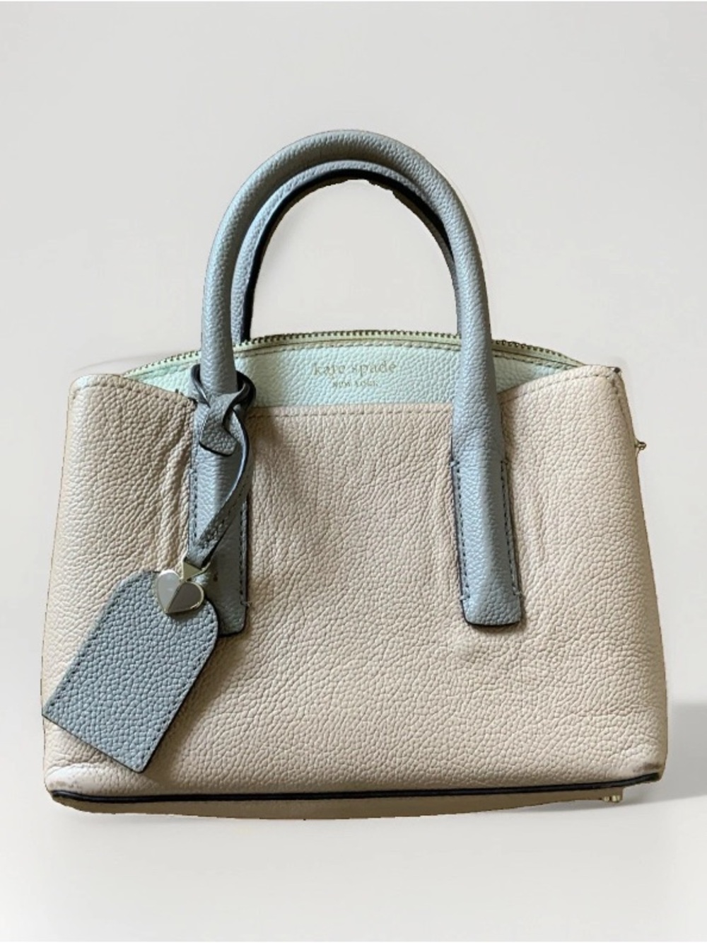 Kate Spade Margaux Pebbled Leather Mini Top-Handle baby pink & gray cottagecore